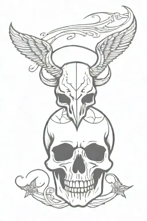 A Skull With Horns And Wings