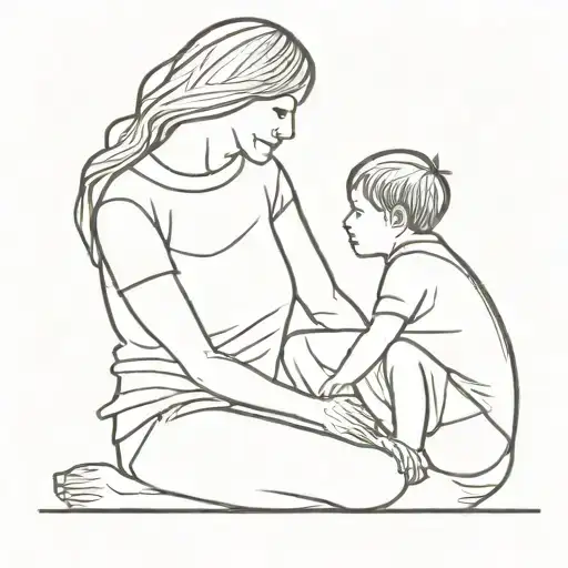 Mother And Son Sitting On A Wooden Stick