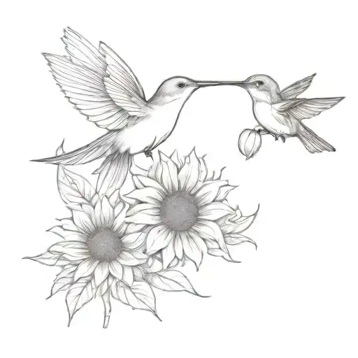 Sunflower And Hummingbird Feeding