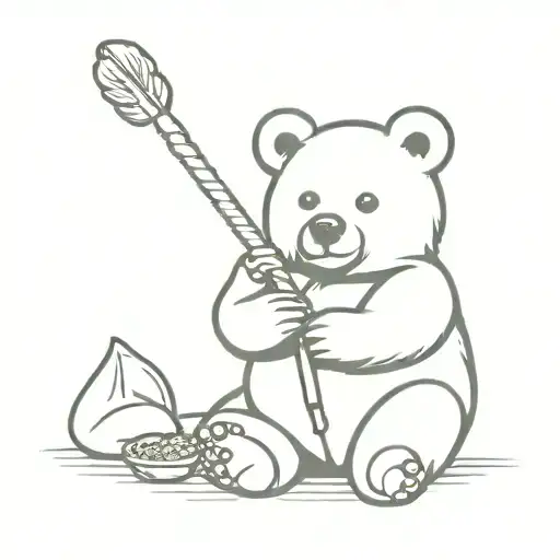 Baby Bear Sitting Eating A Huge Kebab Skewer