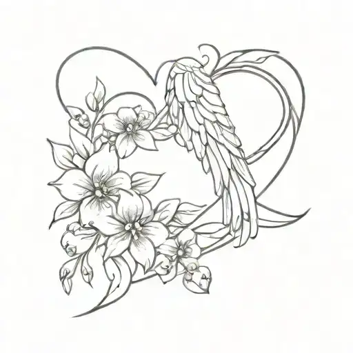 Angel Wings And Forget Me Not Flower Intertwined Hearts