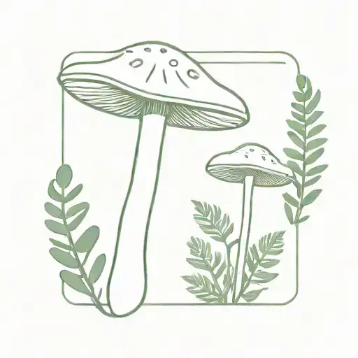 Line Work Mushroom And Ferns With Hidden Semicolon Shape Made