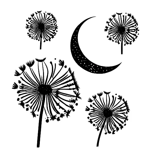 Dandelion In A Moon Surrounded By Stars