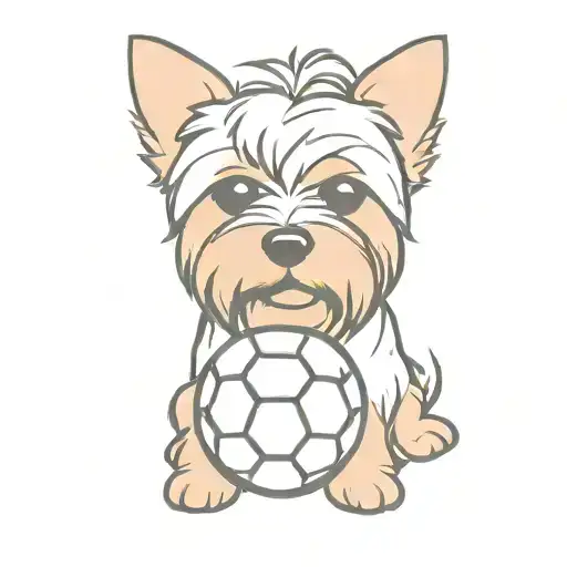 Yorkie Short Hair Holding A Small Soccer Ball