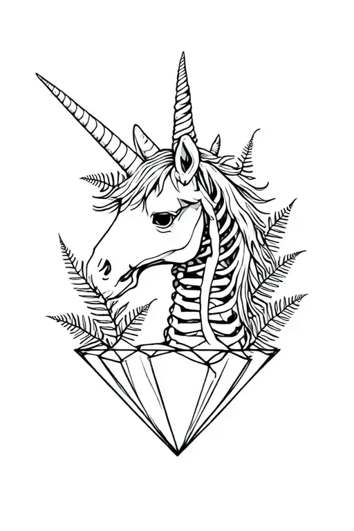 Unicorn Skeleton With Ferns Sticking Out A Diamond