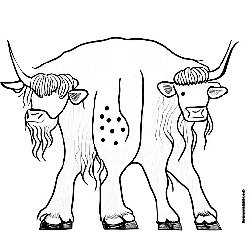 Simple Black And White Highland Cow Outline