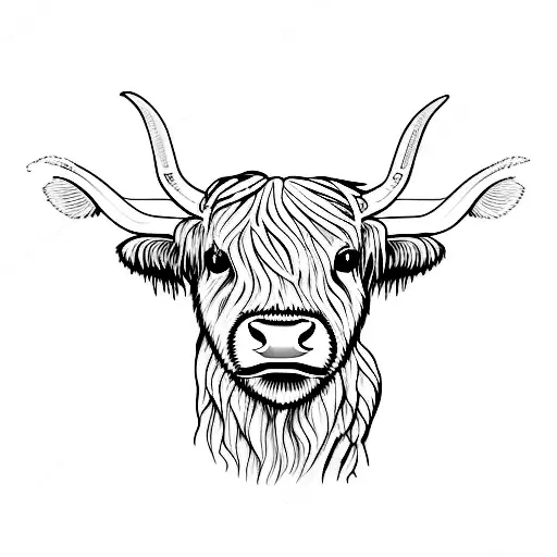Simple Black And White Highland Cow Outline