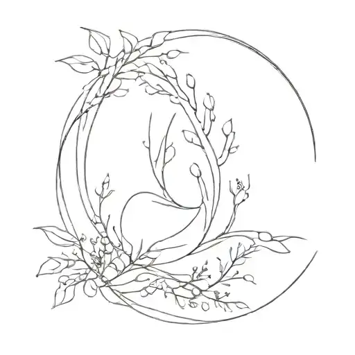 A Minimalist Tattoo Of An Ethereal Spirit Intertwined With Nature Elements