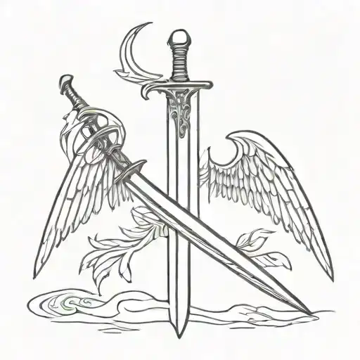 Long Sword On The Back With Wings Going To The Shoulders