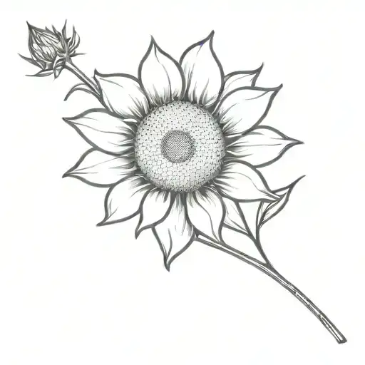 Back Tattoo Of A Sunflower And The Stem Is The Frase Be Kind In Fine Line