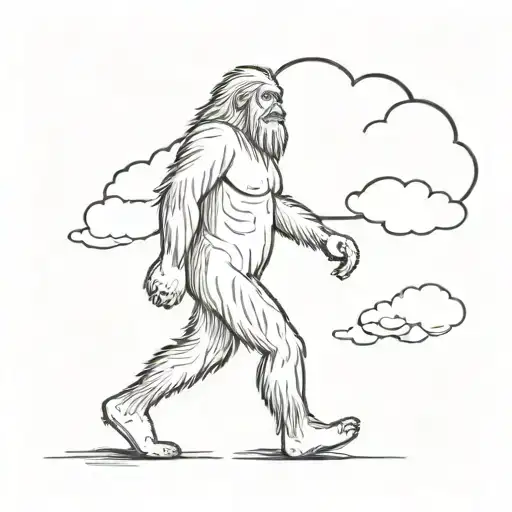 Sasquatch Walking Holding A Coffee Cup With Clouds Above With Names Warren And Elaine