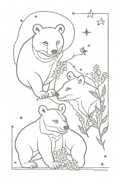 2 Bears With Lily Of The Valley And The Constellation Of Taurus