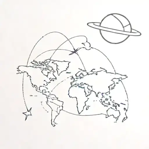 Planet Map Outline With Plane Flying Across