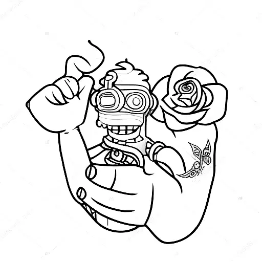 Hero Of Futurama Cartoon Bender With Roses In His Hands