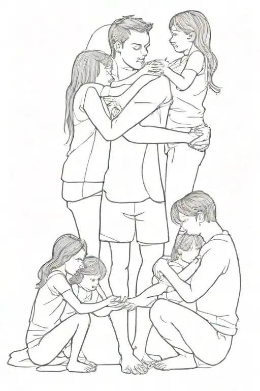 Father And Four Daughters Playing