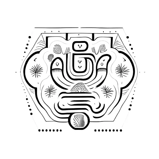 A Minimalist Tattoo Of A Mushroom With The Word 'Balance' Written In A Flowing Script