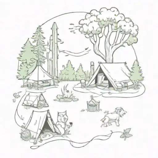 Magical Creatures Camping In A Fairytale Forest And Playing A Board Game