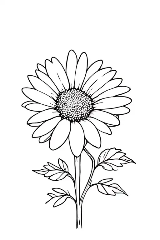 Simple Thin Line Drawing Of A Daisy With Poison Ivy Leaves