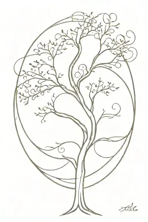 Curve Tree Growing Wind Blowing Smoke Rings Entertwined