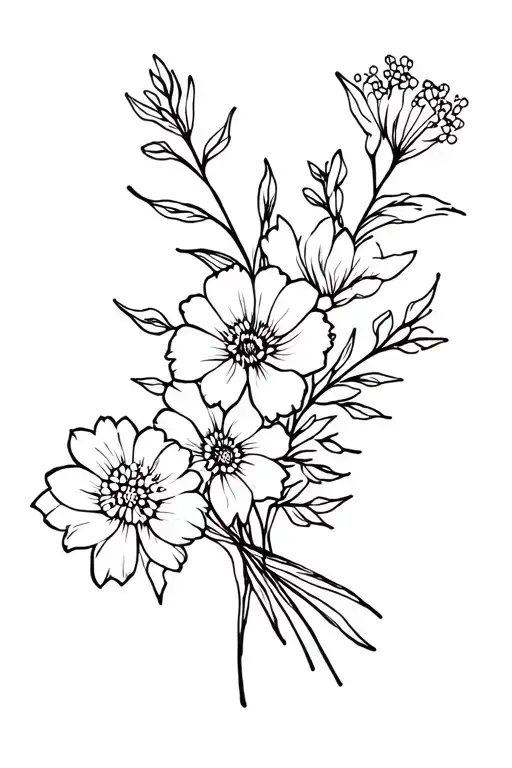 Flowers Bouquet Fine Line