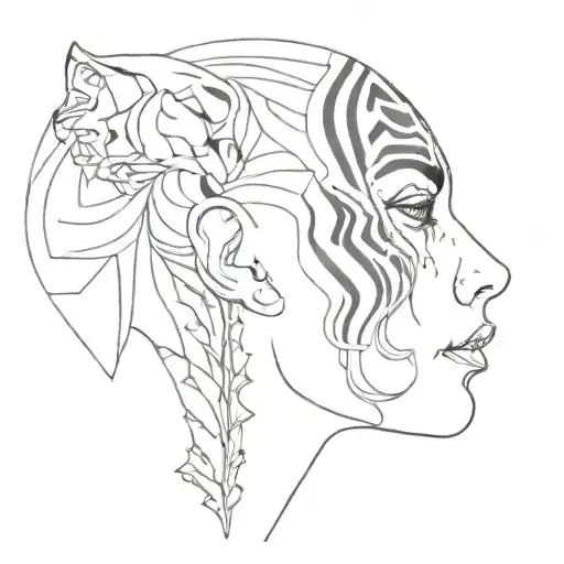 Tiger Skull And Girl Side Profile