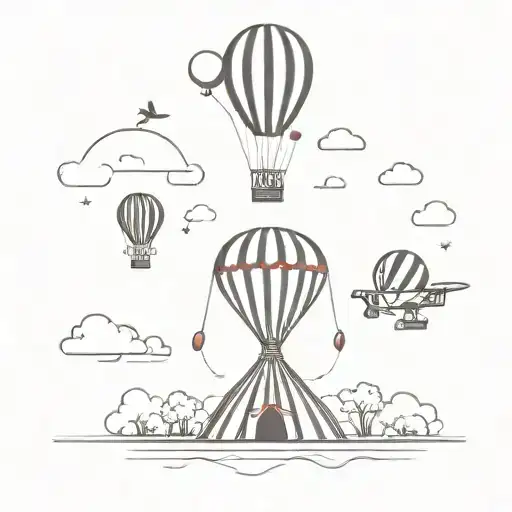 Circus Tent And Airplane And Balloon Floating Away