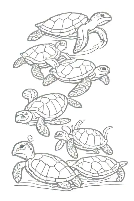 5 Baby Sea Turtles Swimming Together