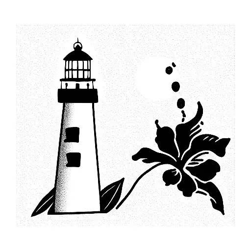 Lighthouse With Hibiscus Flowers