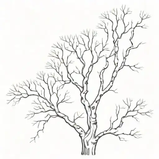 A Single Silver Birch Tree Line Drawing With No Background
