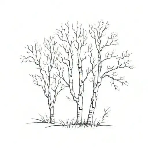 Single Silver Birch Tree Line Drawing With No Background