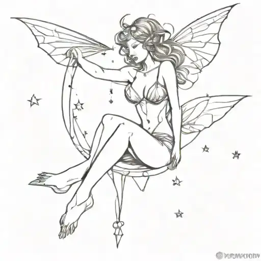 Sexy And Nasty Bad Fairy Flying And Surrounded By Stars In Underwear And Harness With Cords