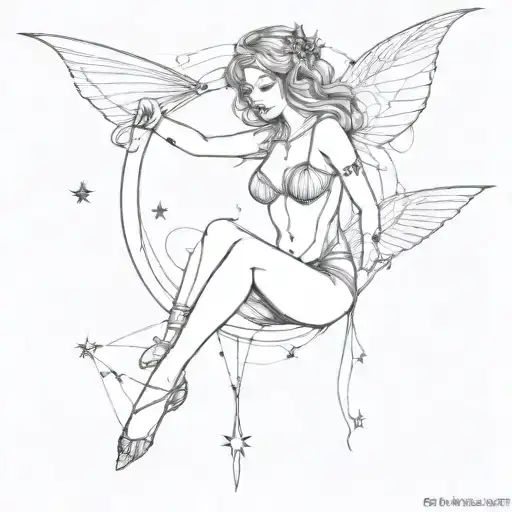 Sexy And Nasty Bad Fairy Flying And Surrounded By Stars In Underwear And Harness With Cords