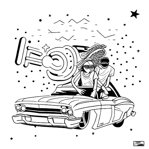 2 High Schoolers Laying On A Car Under Neon Stars