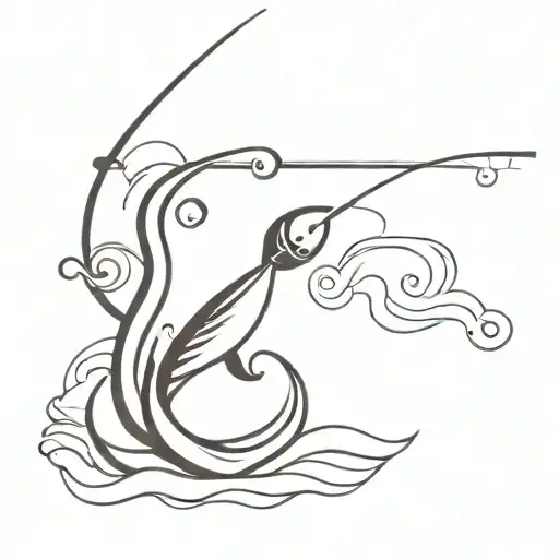 Fishing Pole With Bobber And Waves Forming