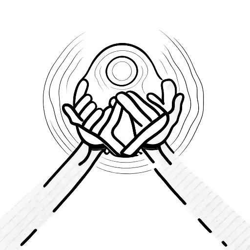 A Father And Daughter Holding Hands With Soundwaves Flowing Between Their Fingers