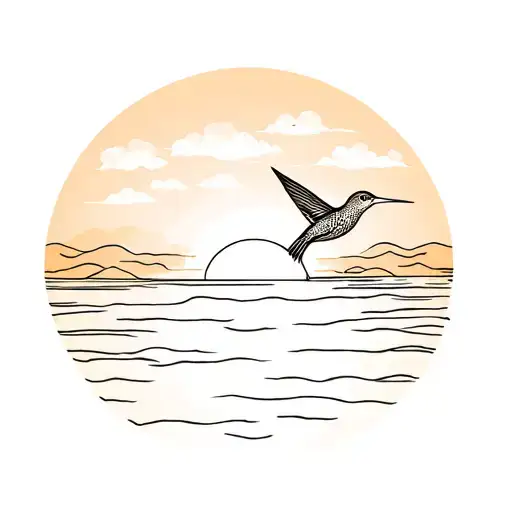 Sunset And Humming Bird