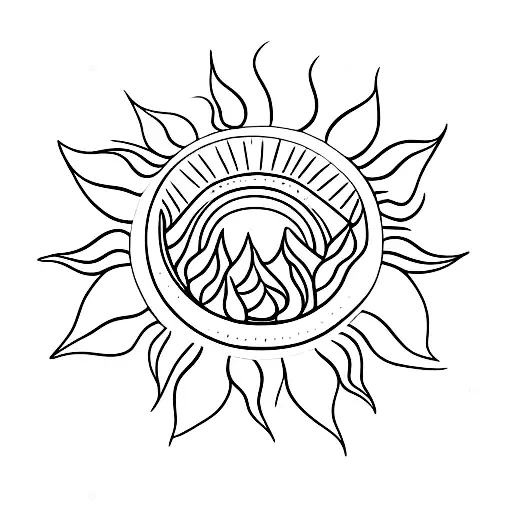 Minimalist Sun With Water And Plant