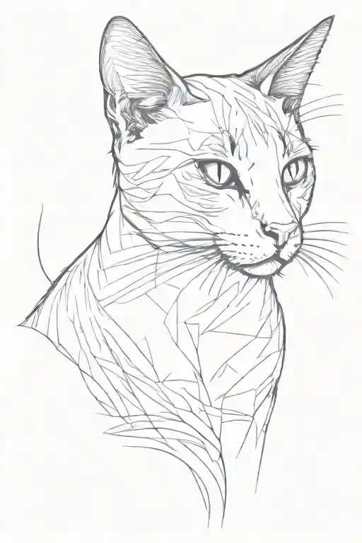 A Cat Side Position Profile With A Little Body Showing Sketch Style Tattoo Design