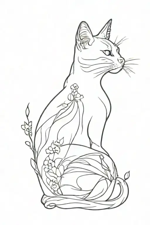 A Cat Side Position Profile With A Little Body Showing Simple Sketch Style Tattoo Design