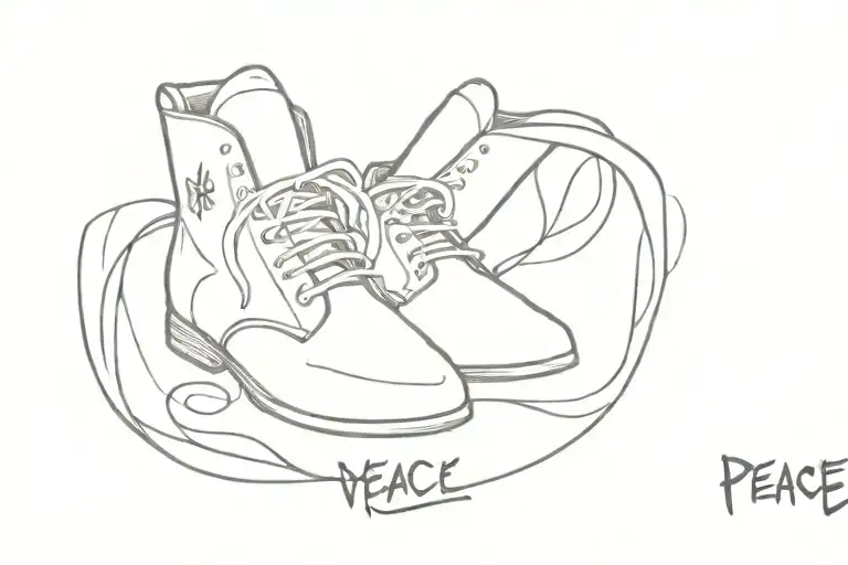 A Drawing Of A Knights Shoes That Has The Word Peace In It