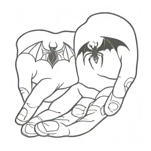 Bat And Spider Goth Skeletal Hand Holding