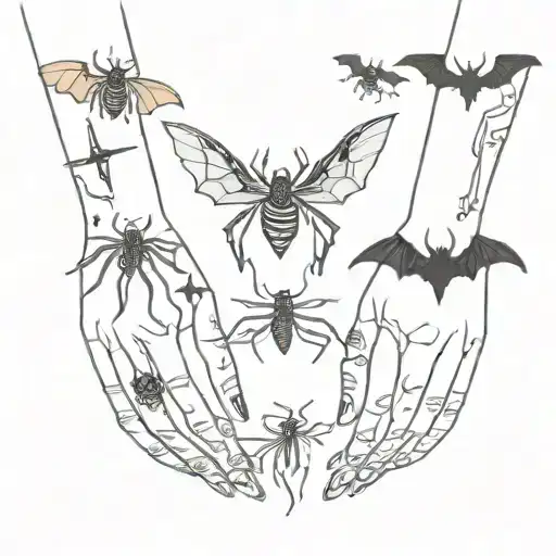 Skeletal Hands Holding Bats And Spiders Goth