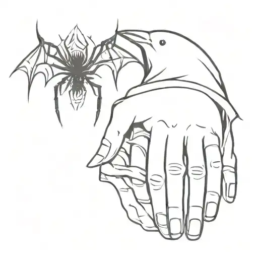 Grim Reaper Hands Holding Spider And Crow Perched On Top