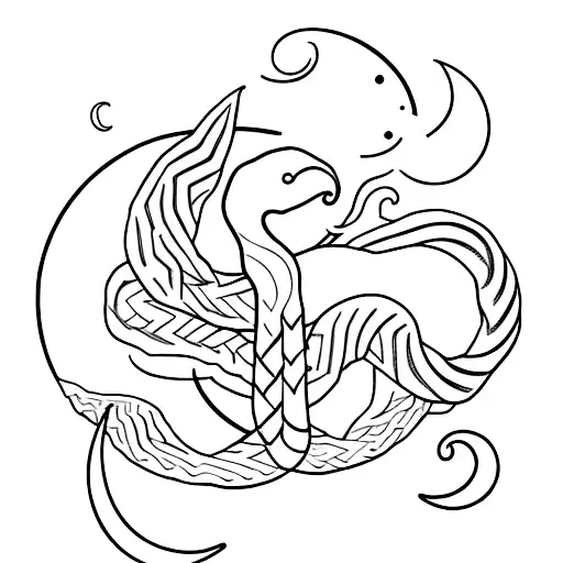 A Minimalist Tattoo Of A Snake Coiling Around A Crescent Moon
