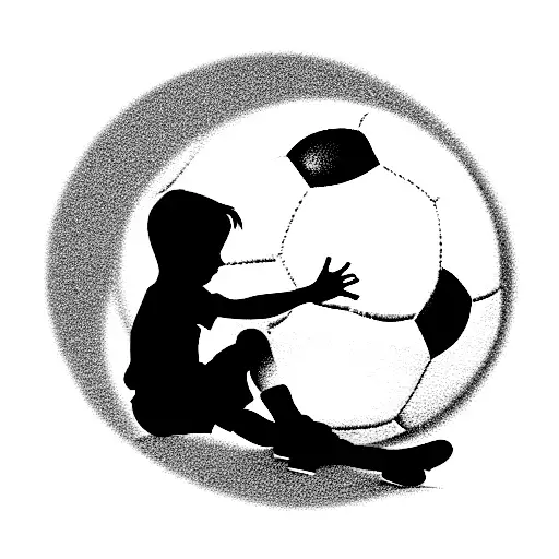 Silhouette Of Little Kid Sitting With Soccer Ball