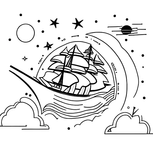 Moon And Star And Ship