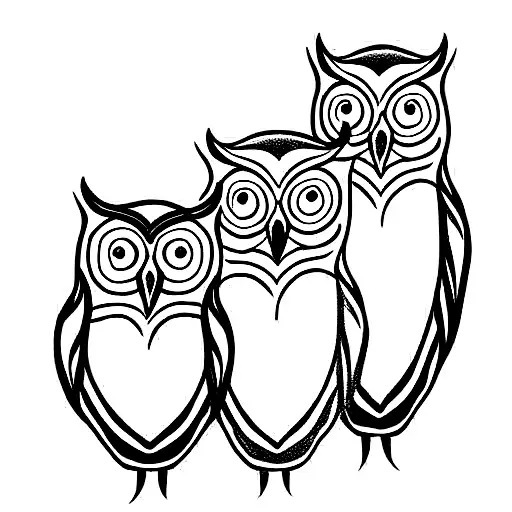 Mom And Two Children Depicted In Owls