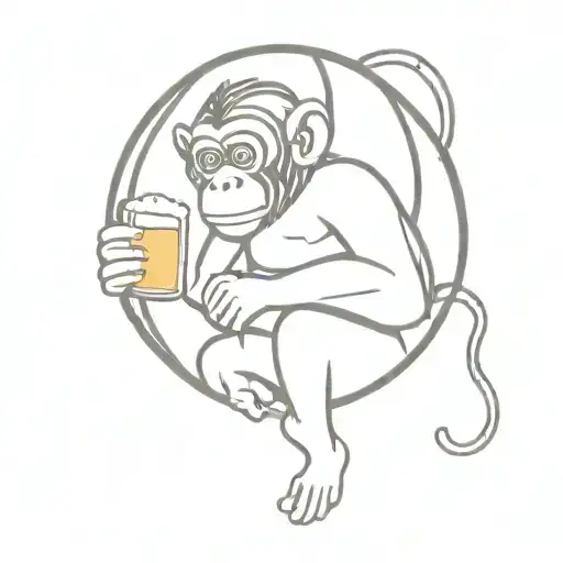 Crazy Looking Monkey In Cage With Beer In Hand