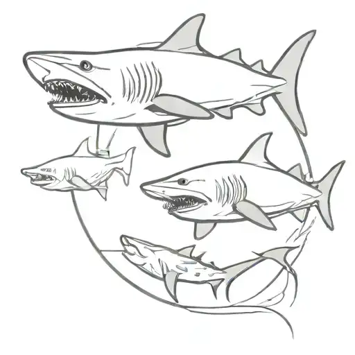 Tiger Shark Bull Shark Great White Shark Swimming Together In A Circle