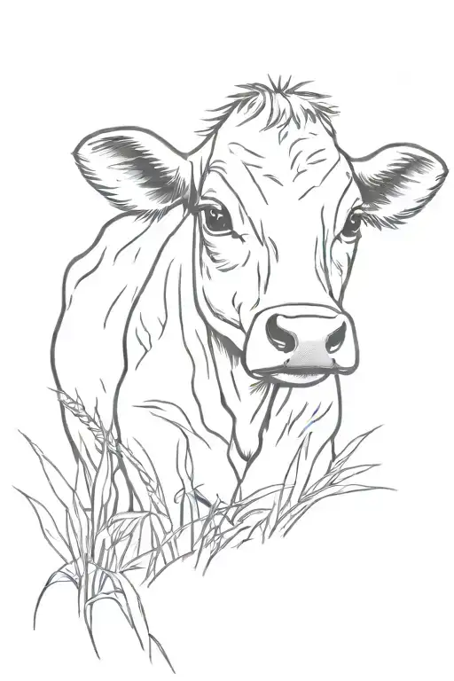 Baby Cow Sitting In Blades Of Grass